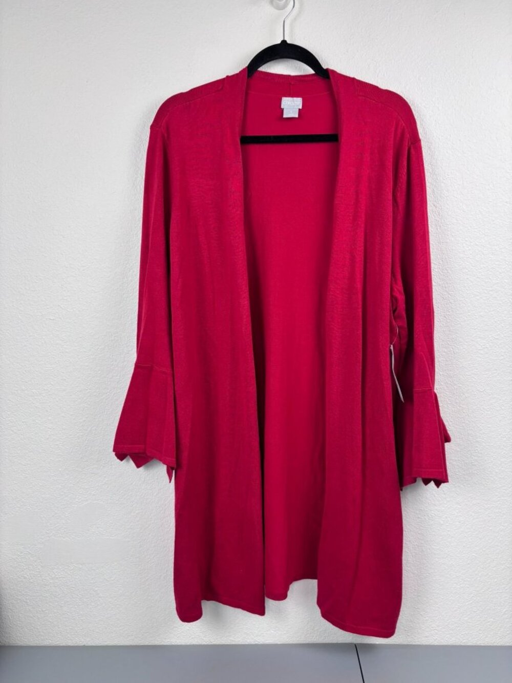 Chico's 3 XL red long sleeve‎ open front flare sleeve knit cardigan sweater NWT